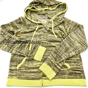 Juicy Couture Pastel Neon Yellow Grey Velvet Velour Zip Up Y2K Bimbo Hoodie L